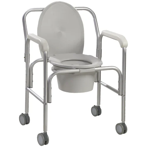 Movable Aluminium Commode Chair with Flip Back Arms